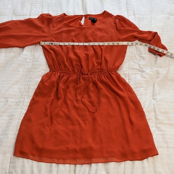 ENFOCUS Studio pretty orange dress with an elastic waist and sheer sleeves sz 12 - Picture 9 of 11